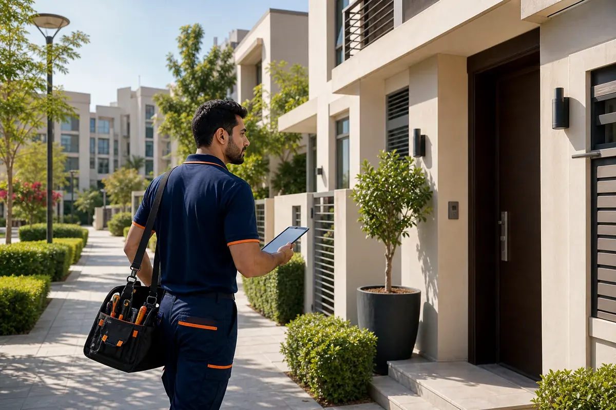 Technician arriving for apartment and townhouse maintenance in JVC Dubai